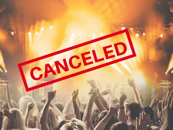 Photo of concert with the word Canceled over it.