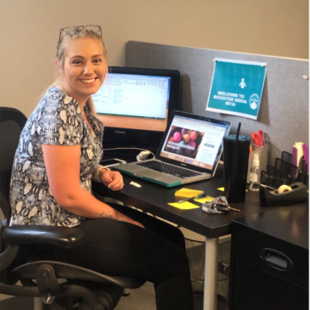 Mya Priester at a desk