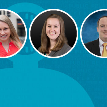 Headshots of Gina Genco, Kelly Holtgrefe and Zach Stipe against a Scooter Media branded background