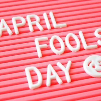 Pink board with Aprils Fools' Day lettering