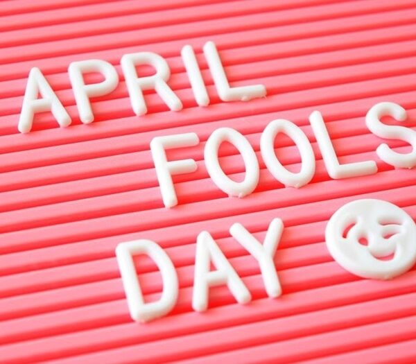 Pink board with Aprils Fools' Day lettering