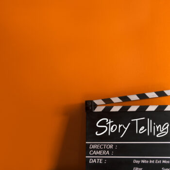 Clapboard with the word "storytelling" displayed