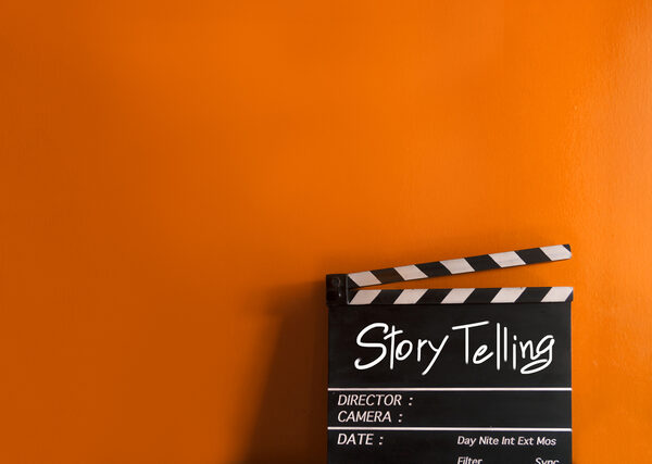 Clapboard with the word "storytelling" displayed