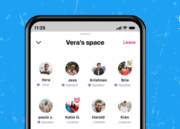 Phone displaying the home page of Twitter Spaces