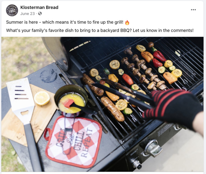 Screenshot of a post from the Klosterman Baking Company Facebook page demonstrating effective social media copy