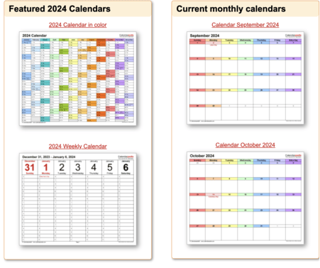 A screenshot from Calendarpedia, one of our helpful websites for social media managers.