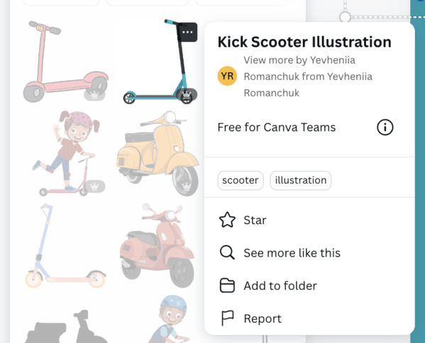 A screenshot from Canva showing how to find similar designs.