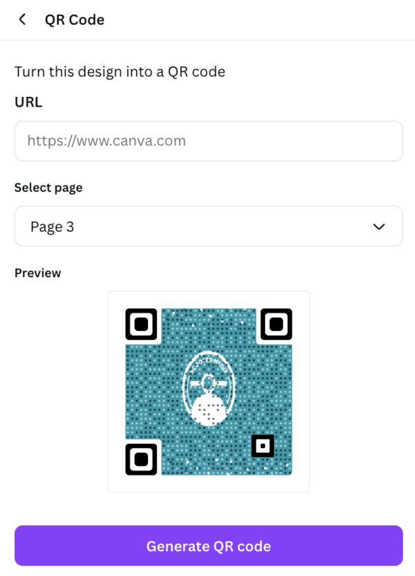 A screenshot from Canva showing a design that has been turned into a QR code.